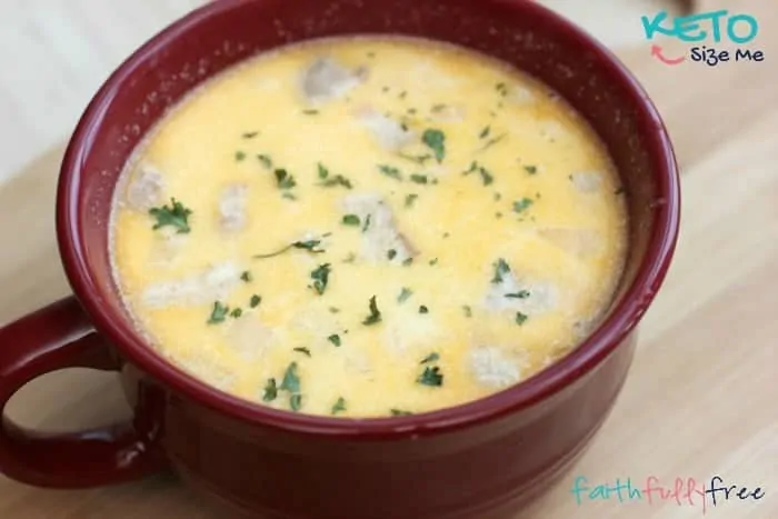 keto buffalo ranch chicken soup served in a red bowl