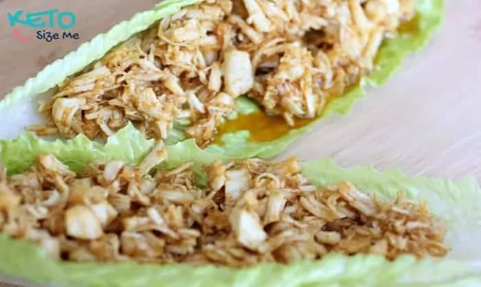 Keto Pulled Chicken Wraps- SO delicious and SO southern! Low carb high fat, keto, atkins friendly recipes. pulled chicken, low carb bbq sauce, bbq without a bun. | ketosizeme.com