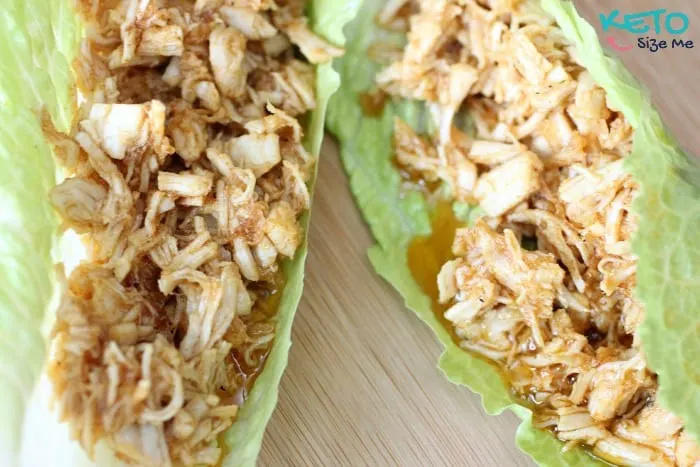 Keto Pulled Chicken Wraps- Quick lunch option that tastes SO good! Low carb high fat, keto, atkins friendly recipes. pulled chicken, low carb bbq sauce, bbq without a bun. | ketosizeme.com
