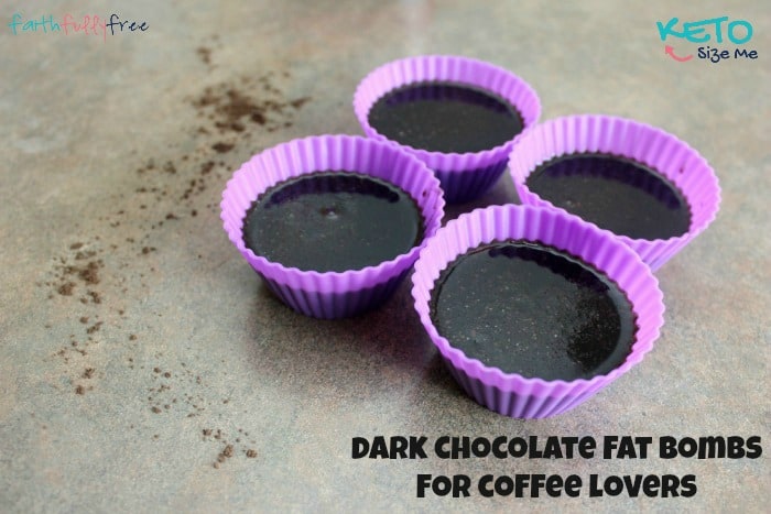 Dark Chocolate Coffee Fat Bombs ready to go into fridge served in a purple silicone baking cup