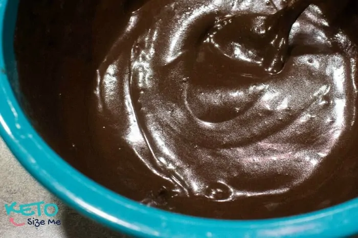 Keto Chocolate Sauce in a blue bowl 