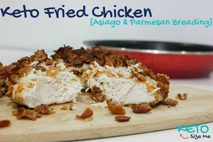 Looking for an easy Keto Fried Chicken Recipe? You have to try this! It's got a Asiago and Parmesan breading with bacon on top! It is fabulous! 0 Carbs 