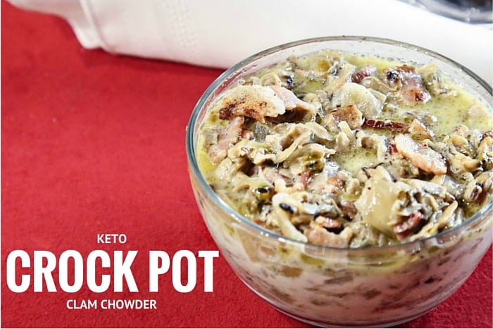 Keto Crock Pot Clam Chowder Recipe. This recipe is perfect for winter and is a great source of healthy fats and iron. If you love a low carb lifestyle with high fat and moderate protein this makes a great lunch or dinner meal. 