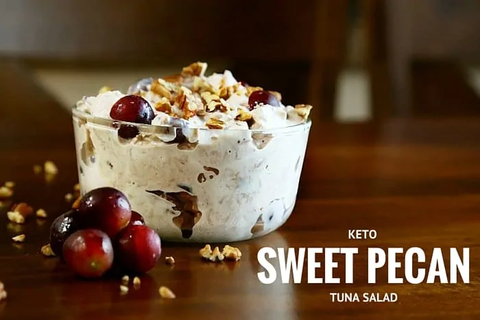 Keto Sweet Pecan Tuna Salad Recipe- Grapes and pecans are like heaven in a bowl! Try this lchf tuna salad recipe and fall in love with tuna salad again! |ketosizeme.com