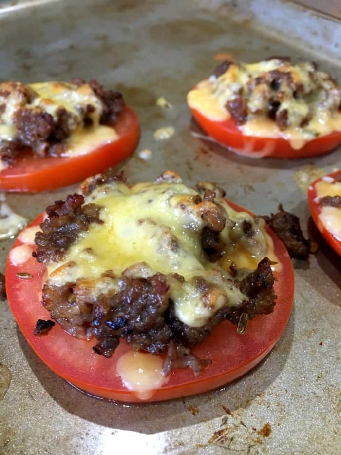 Keto Cheesy Baked Tomatoes Recipe - These are so good and perfect for keto, lchf, atkins, and IIFYM diets! 