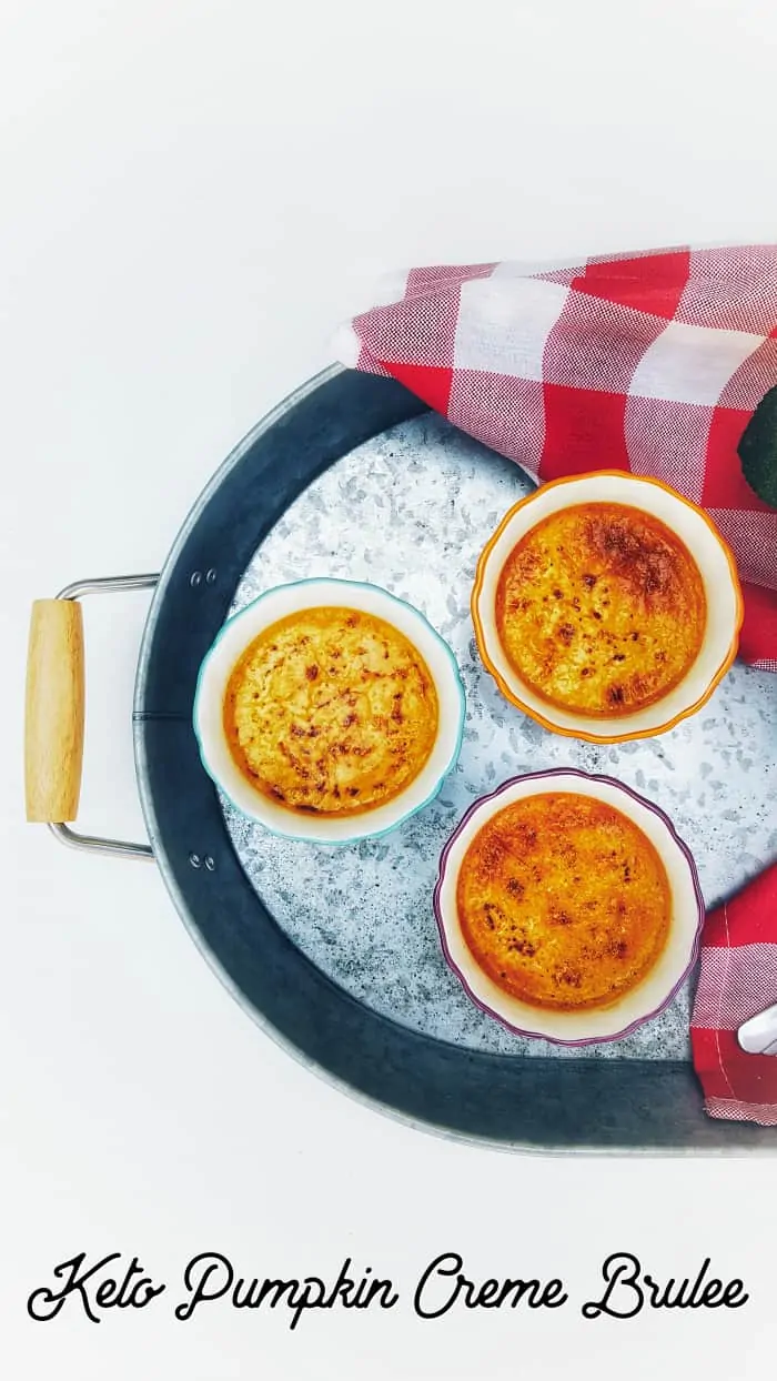 metal tray holding crème brulee 