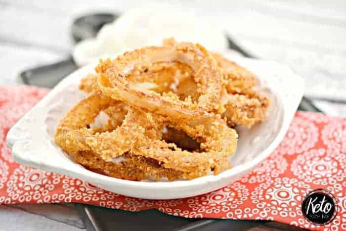 keto fried onion rings on a dinner plate on the table