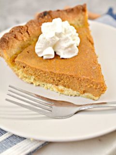 keto pumpkin pie slices on a plate with a fork